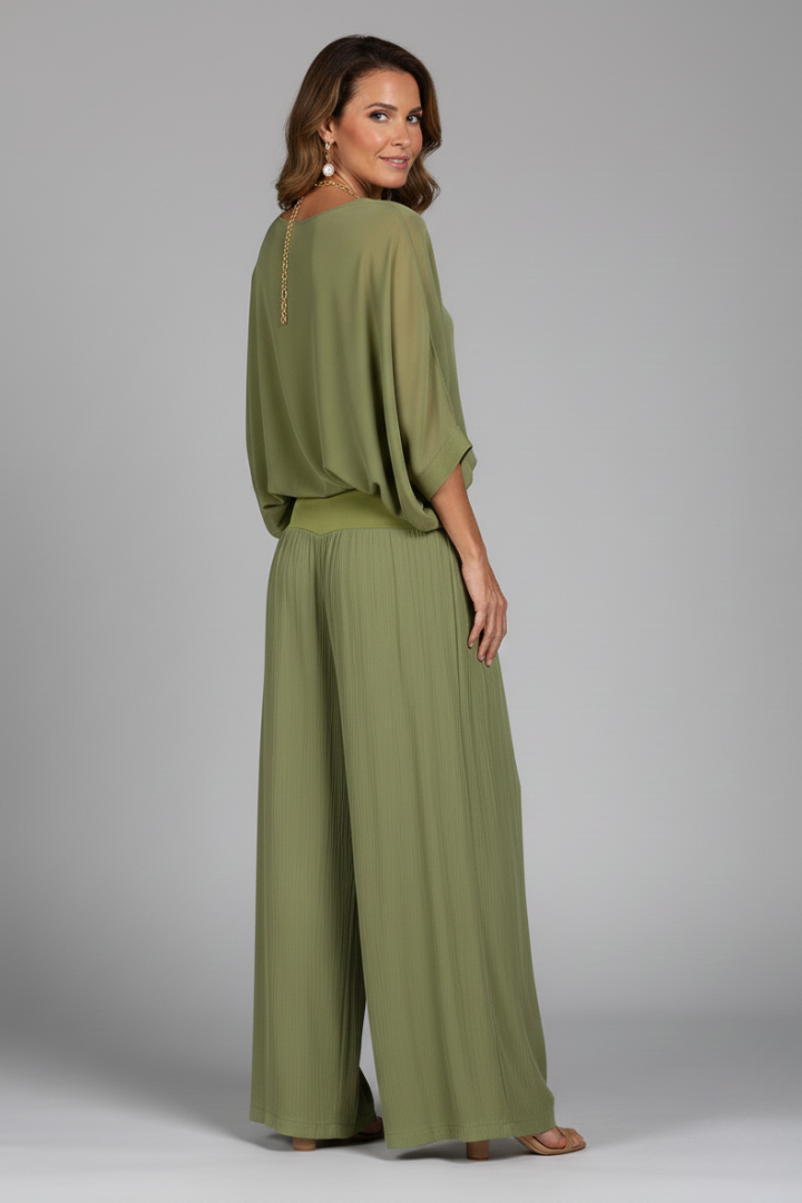 Women's Chiffon Two-Piece Wide-Leg Set with Flowing Top