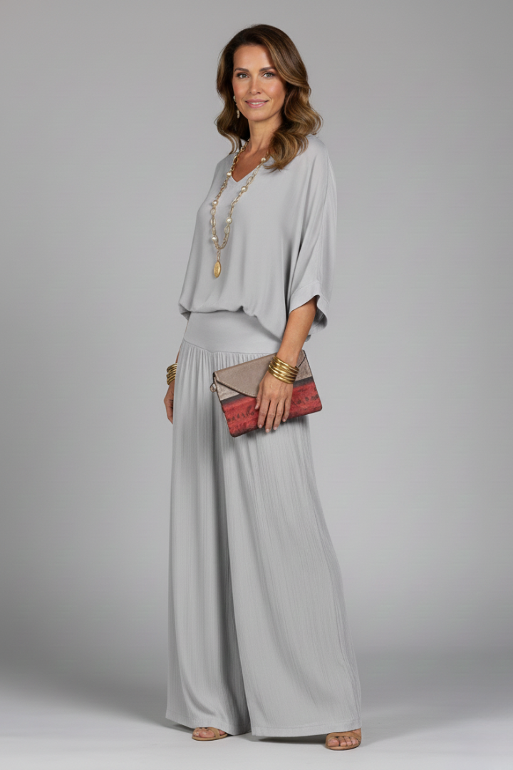 Women's Chiffon Two-Piece Wide-Leg Set with Flowing Top