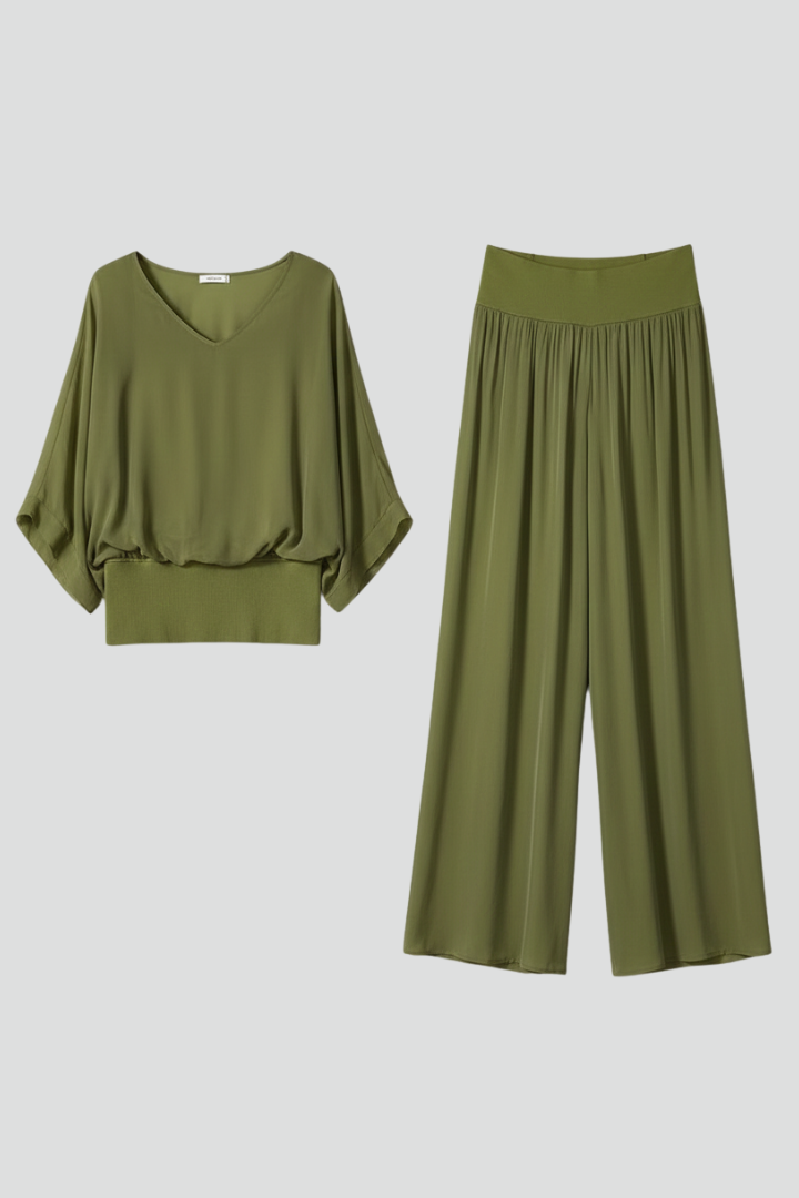 Women's Chiffon Two-Piece Wide-Leg Set with Flowing Top