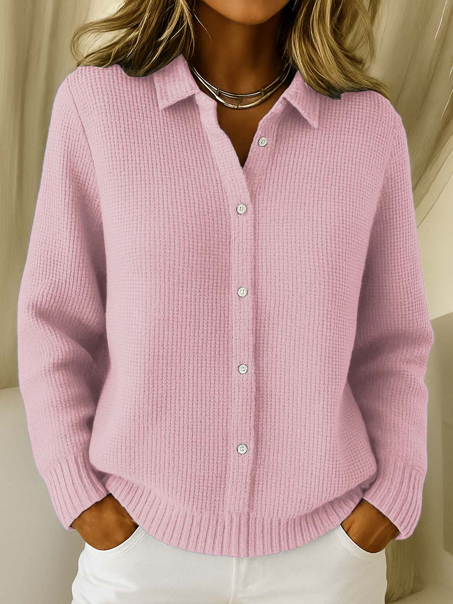 Women's Classic Knitted Cardigan with Refined Collar for Workwear