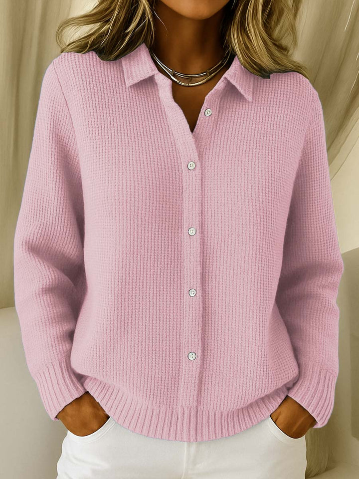 Women's Classic Knitted Cardigan with Refined Collar for Workwear