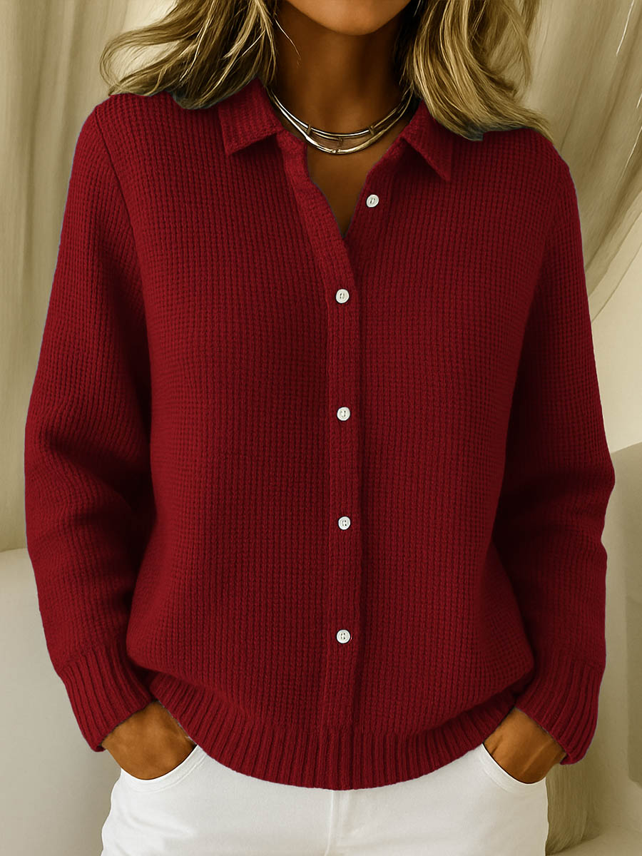 Women's Classic Knitted Cardigan with Refined Collar for Workwear