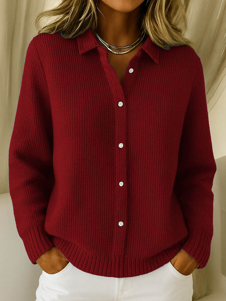 Women's Classic Knitted Cardigan with Refined Collar for Workwear