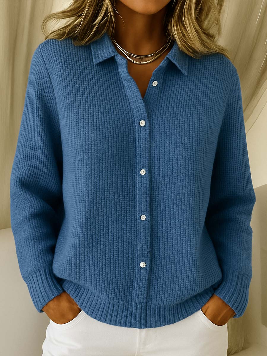 Women's Classic Knitted Cardigan with Refined Collar for Workwear