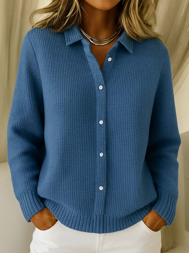 Women's Classic Knitted Cardigan with Refined Collar for Workwear