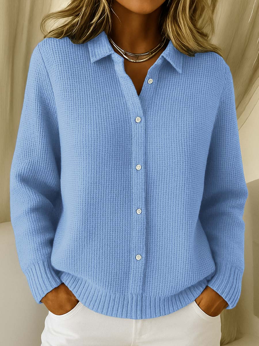 Women's Classic Knitted Cardigan with Refined Collar for Workwear