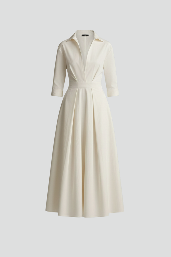 Women's Collared Midi Dress with Belt for Office Wear