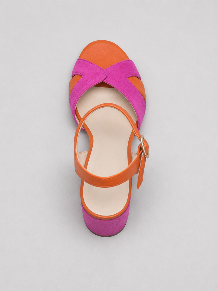 Women’s Colour Block Sandals with Cushioned Heel