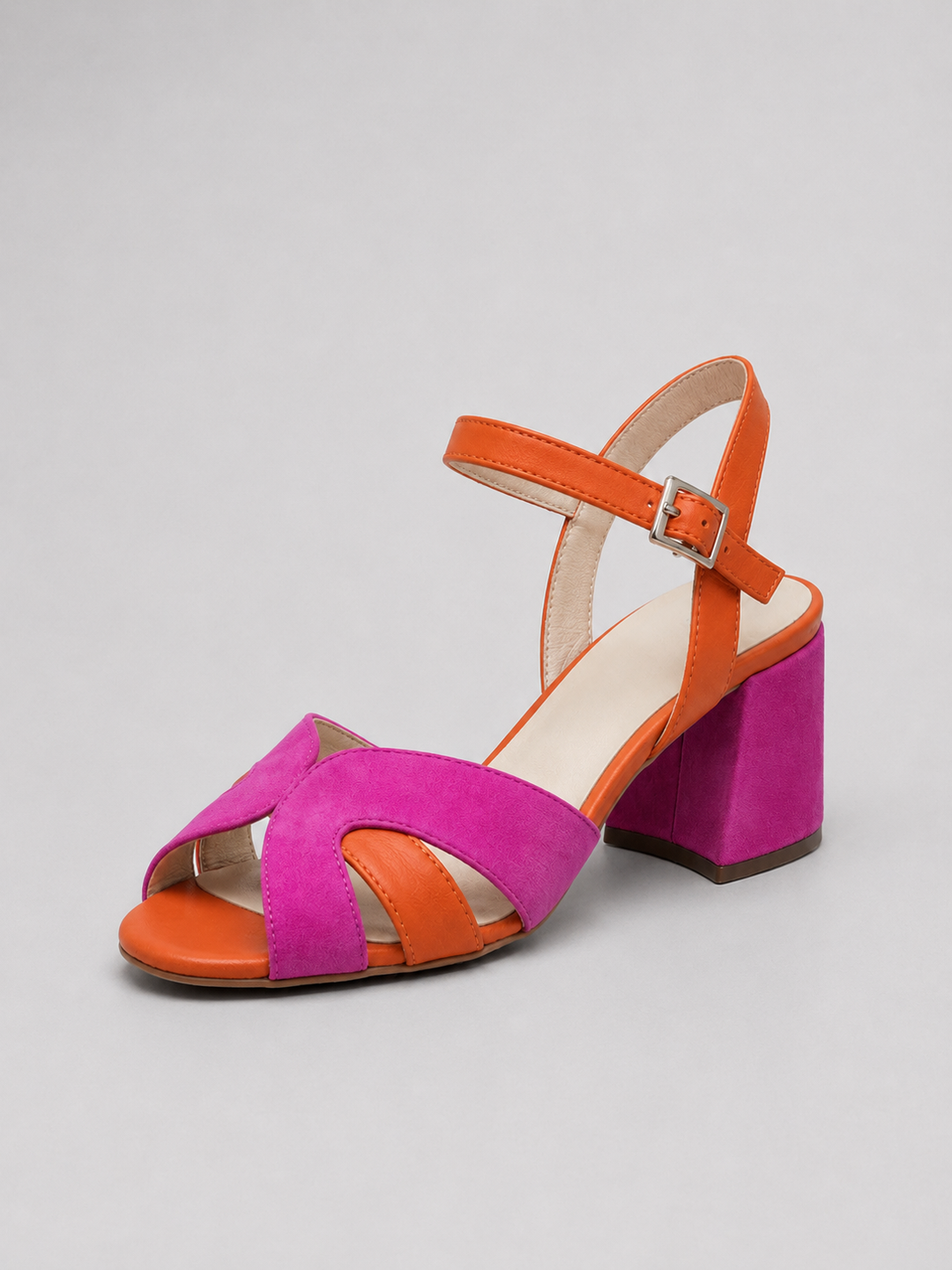 Women’s Colour Block Sandals with Cushioned Heel