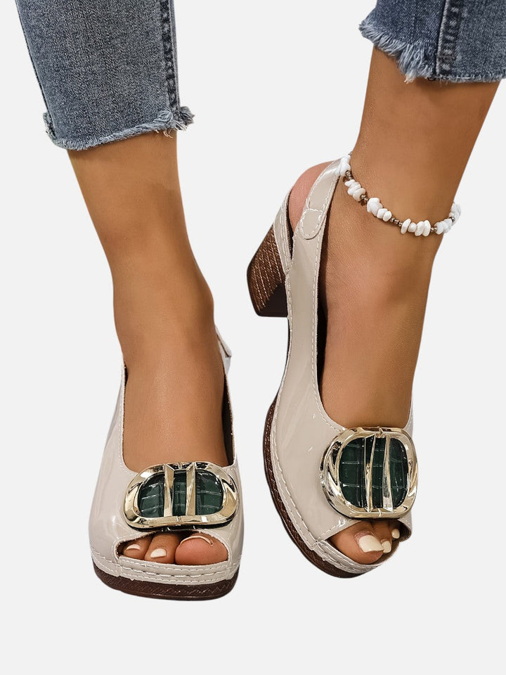 Women’s Comfort Strap Heels with Glossy Look
