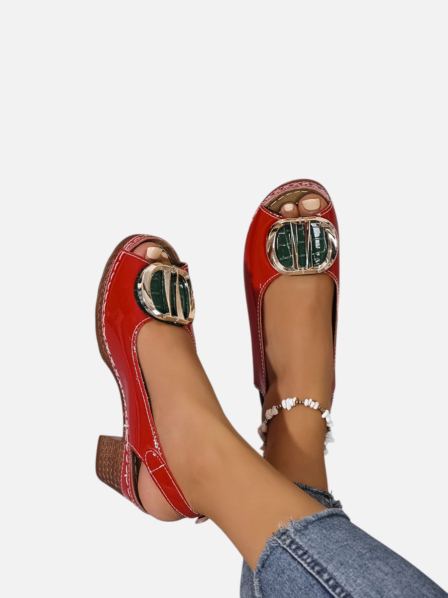 Women’s Comfort Strap Heels with Glossy Look