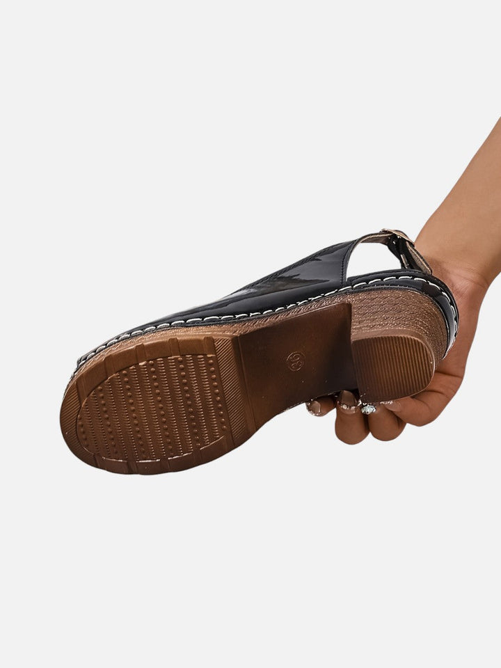 Women’s Comfort Strap Heels with Glossy Look