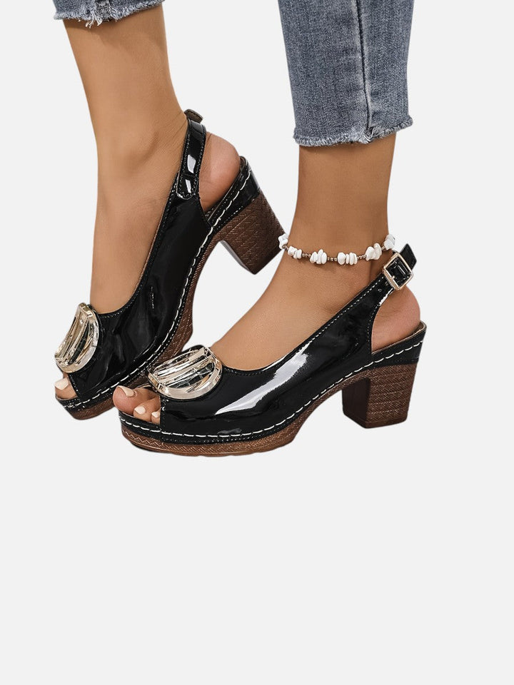 Women’s Comfort Strap Heels with Glossy Look