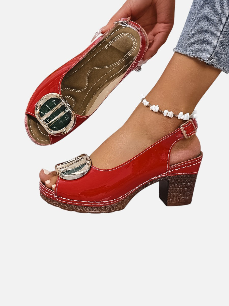 Women’s Comfort Strap Heels with Glossy Look
