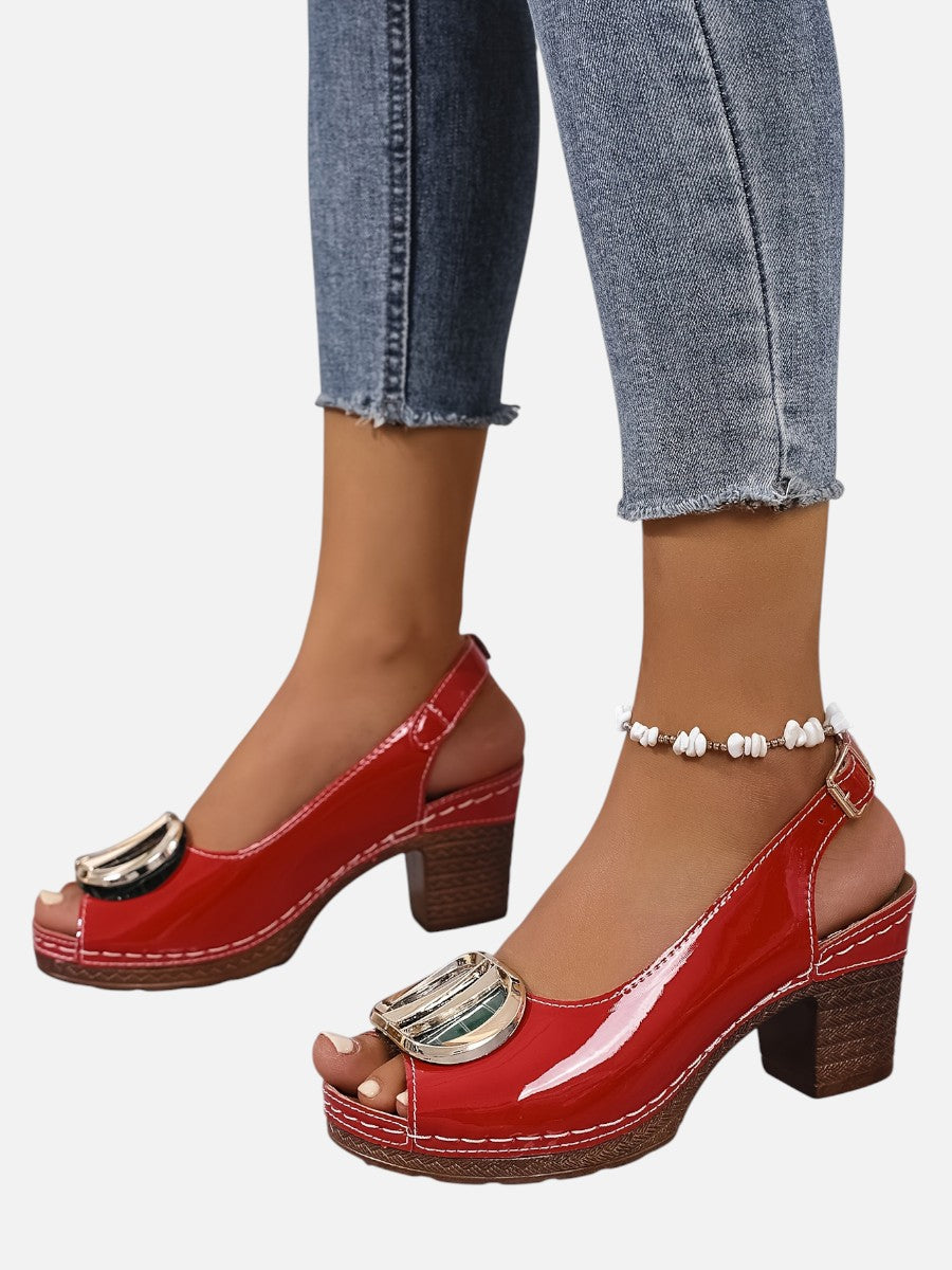 Women’s Comfort Strap Heels with Glossy Look