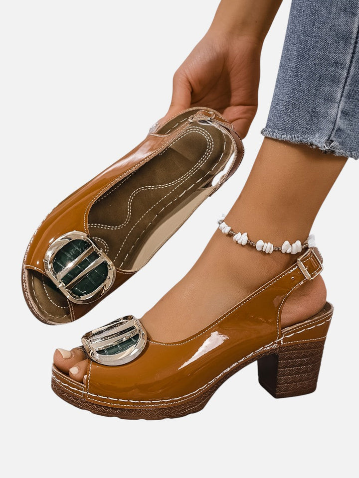 Women’s Comfort Strap Heels with Glossy Look