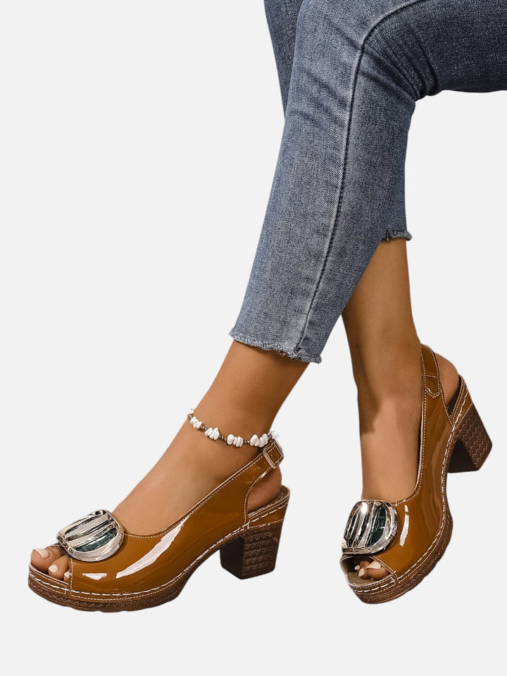 Women’s Comfort Strap Heels with Glossy Look