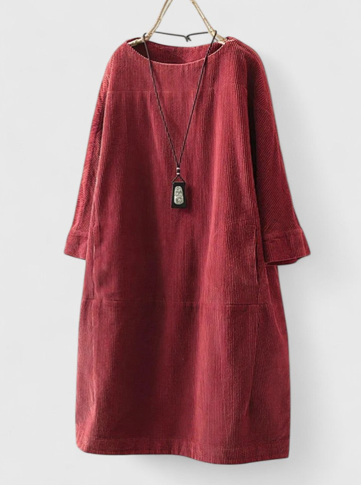Women's Corduroy Dress with Button Detailing for Day Out