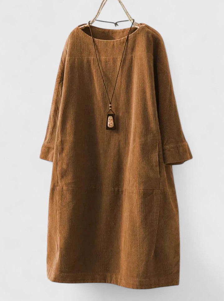Women's Corduroy Dress with Button Detailing for Day Out