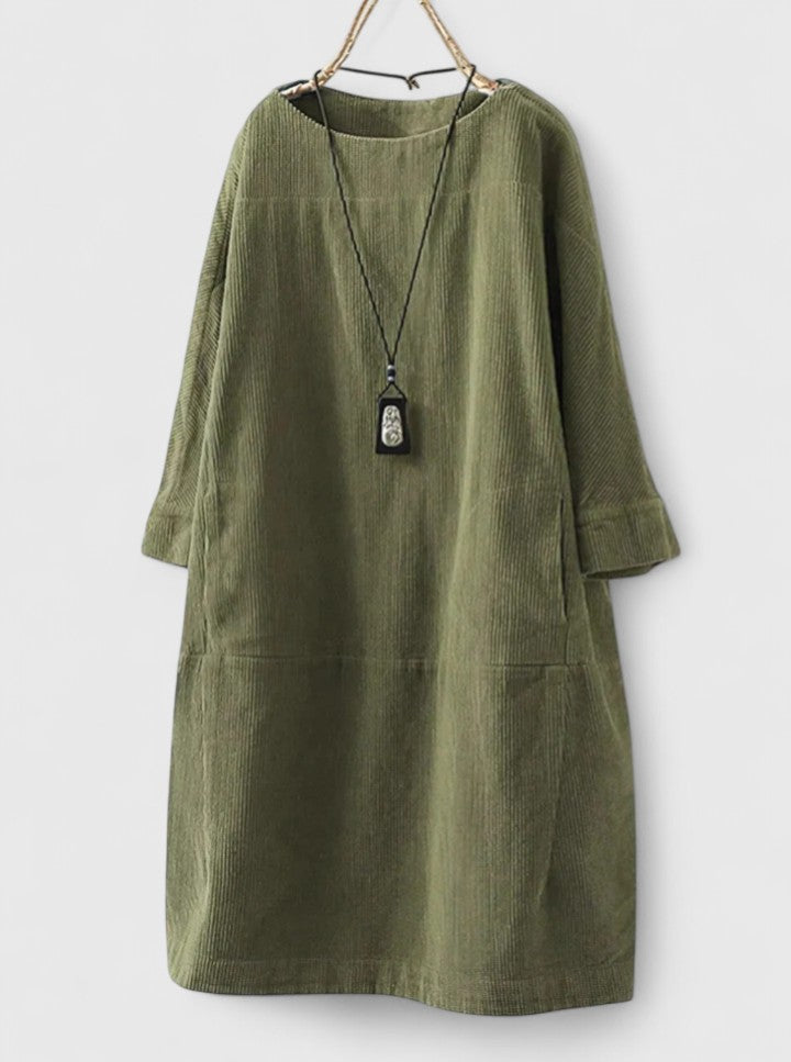 Women's Corduroy Dress with Button Detailing for Day Out