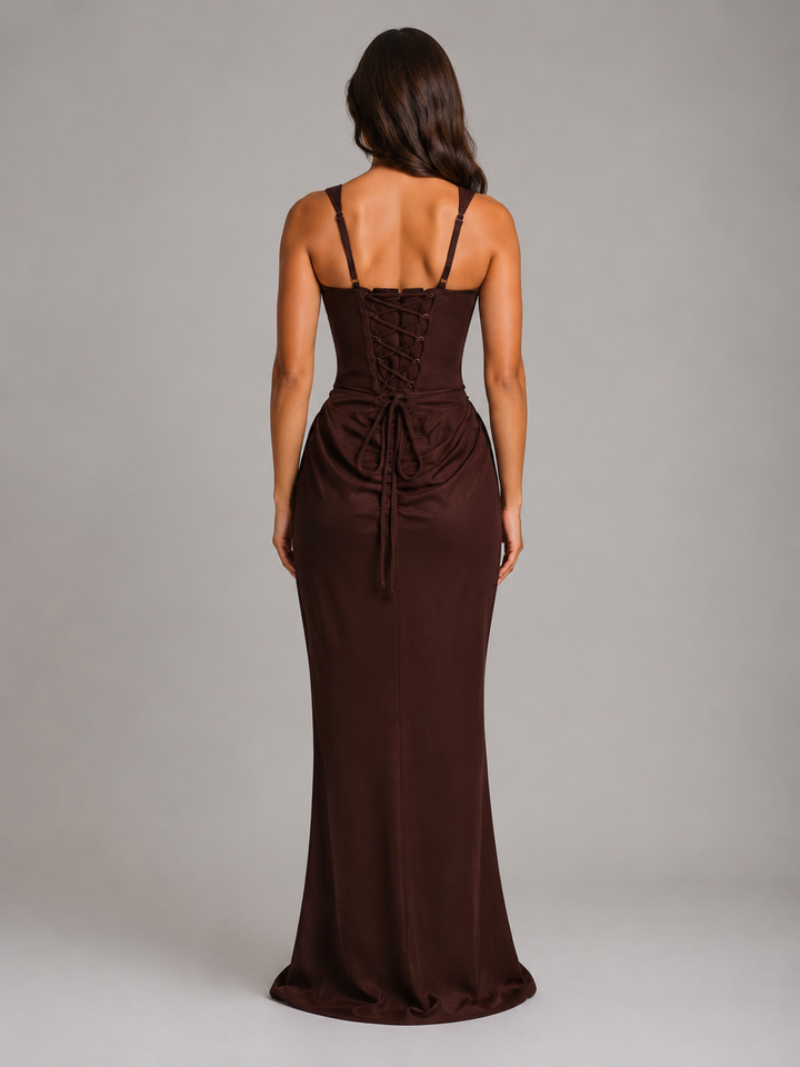 Women’s Corset Maxi Dress with Draped Waist