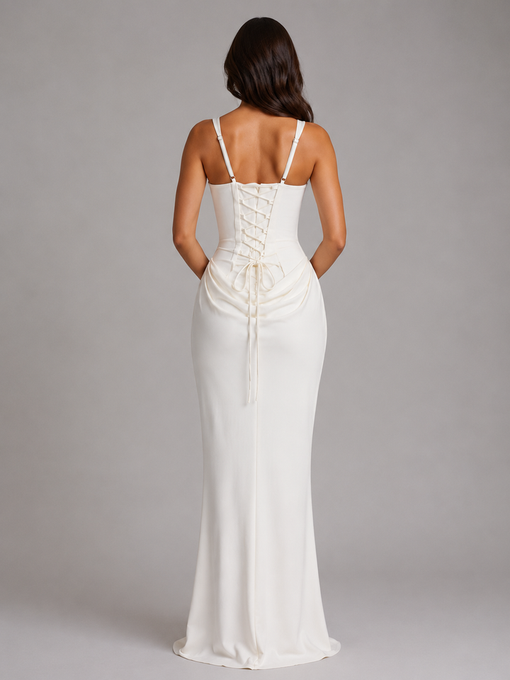 Women’s Corset Maxi Dress with Draped Waist