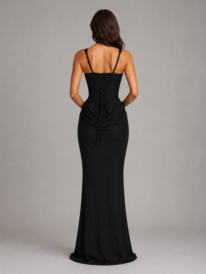 Women’s Corset Maxi Dress with Draped Waist