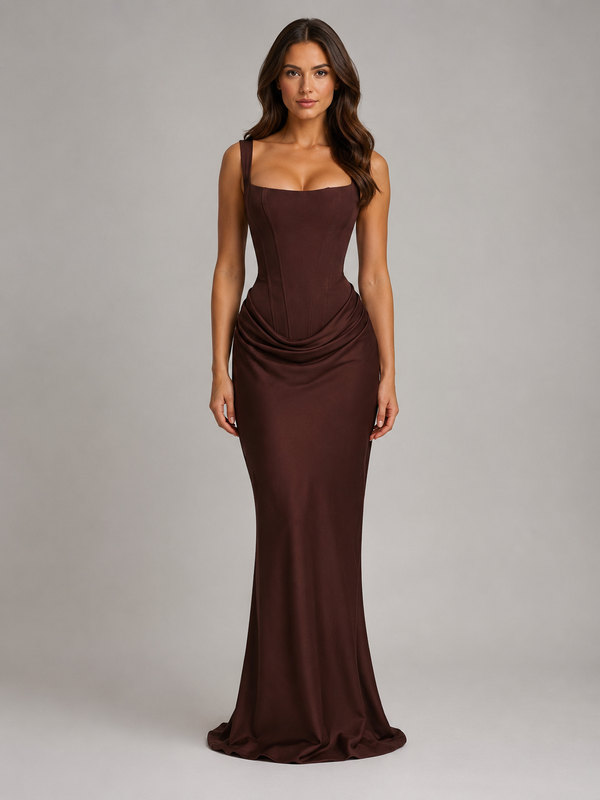 Women’s Corset Maxi Dress with Draped Waist