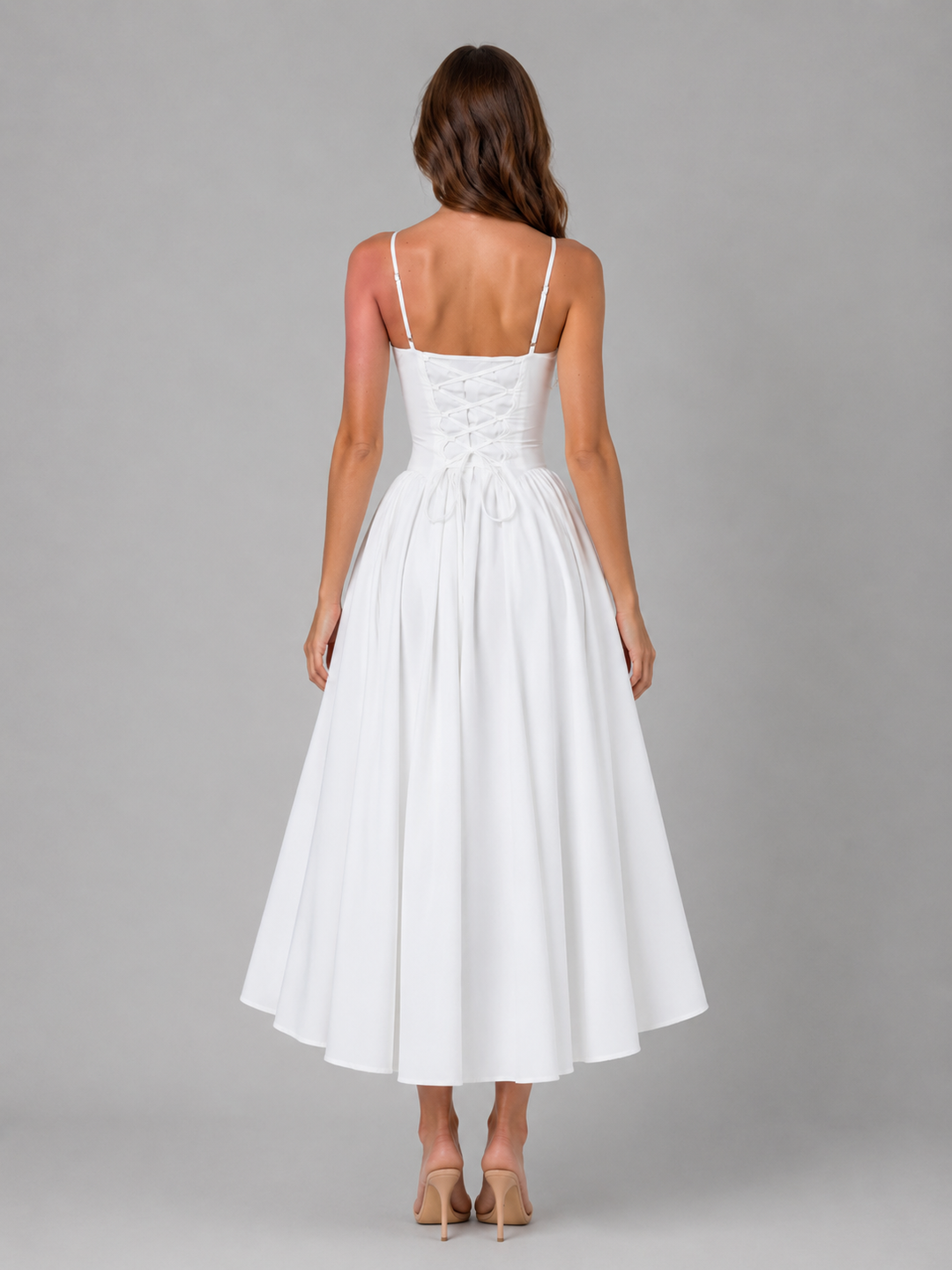 Women’s Corset Midi Dress with Full Skirt