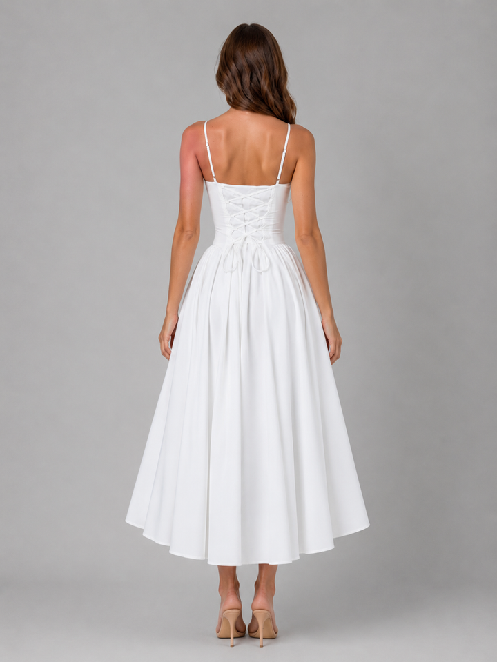Women’s Corset Midi Dress with Full Skirt