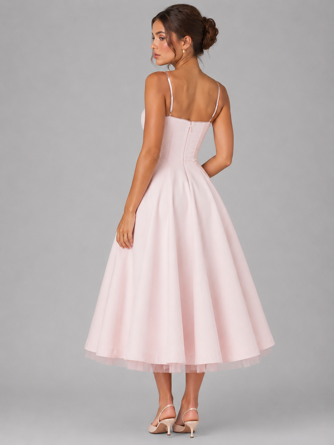 Women’s Corset Midi Dress with Full Skirt