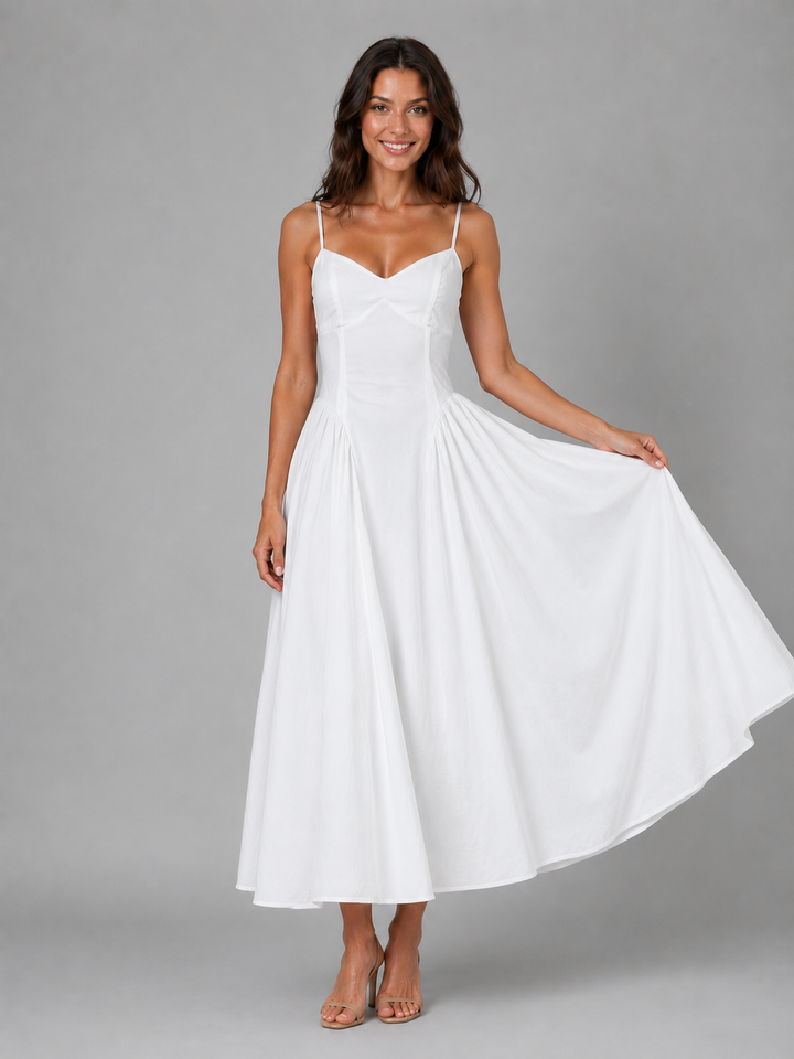 Women’s Corset Midi Dress with Full Skirt