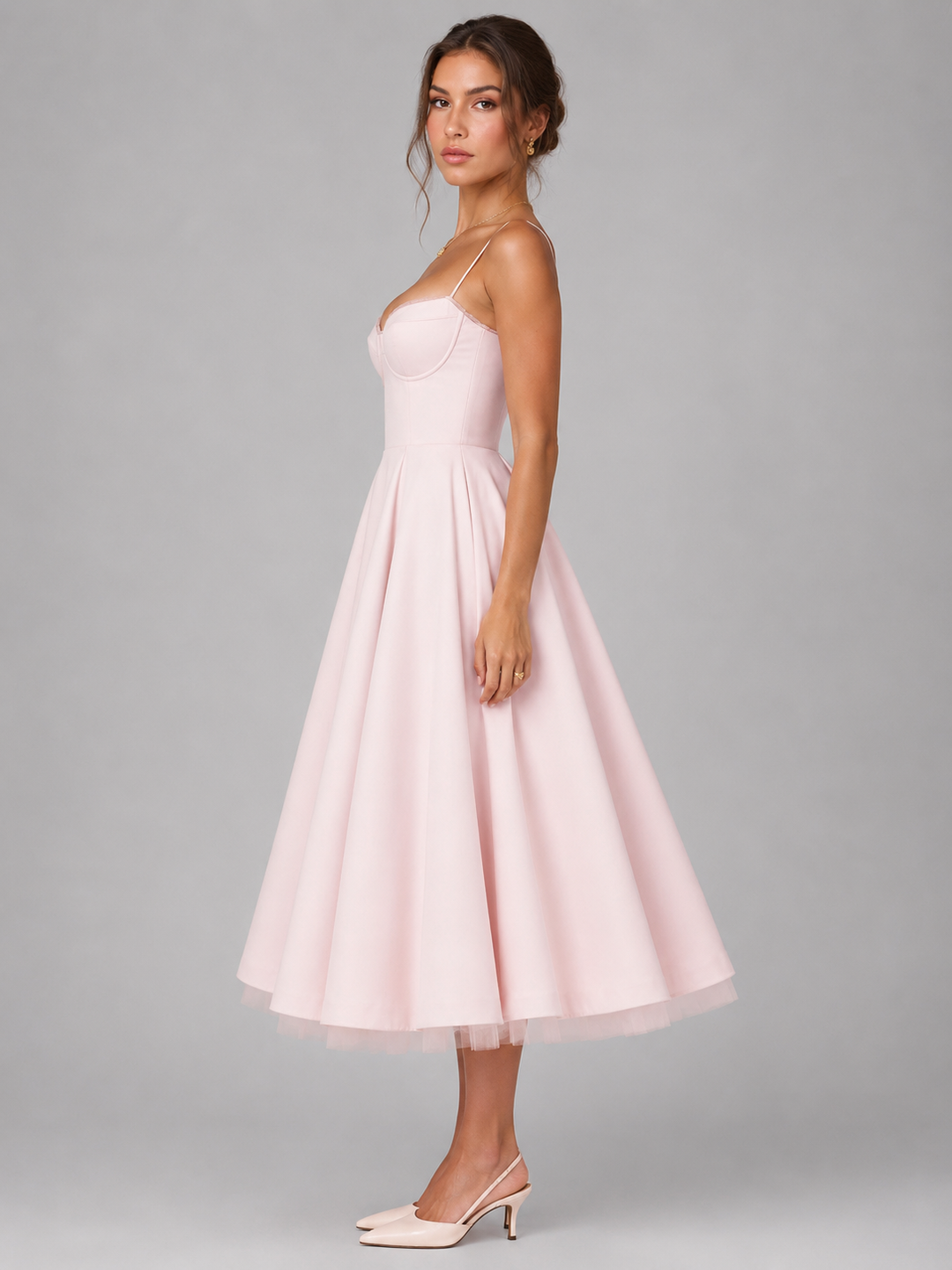 Women’s Corset Midi Dress with Full Skirt