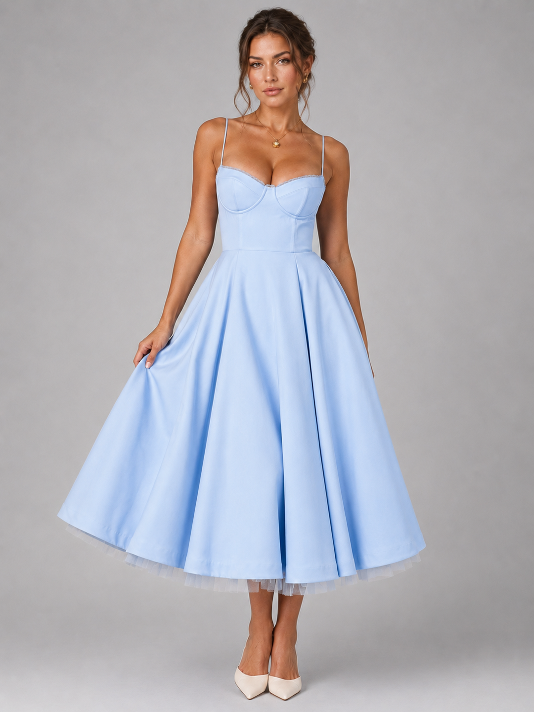 Women’s Corset Midi Dress with Full Skirt