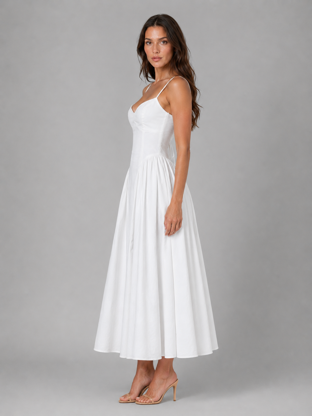 Women’s Corset Midi Dress with Full Skirt