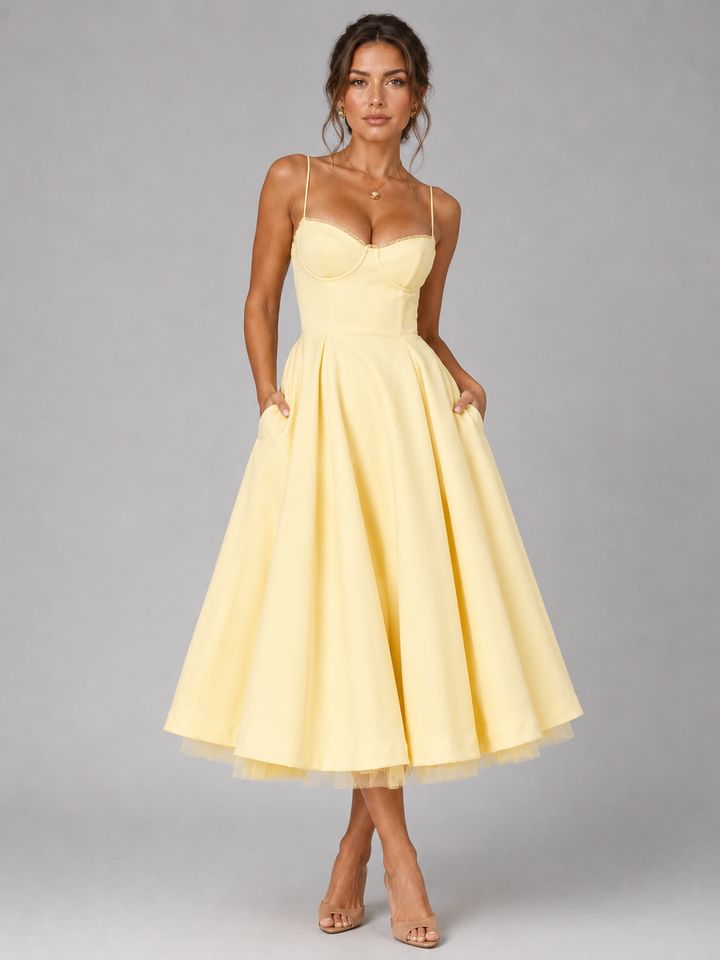 Women’s Corset Midi Dress with Full Skirt