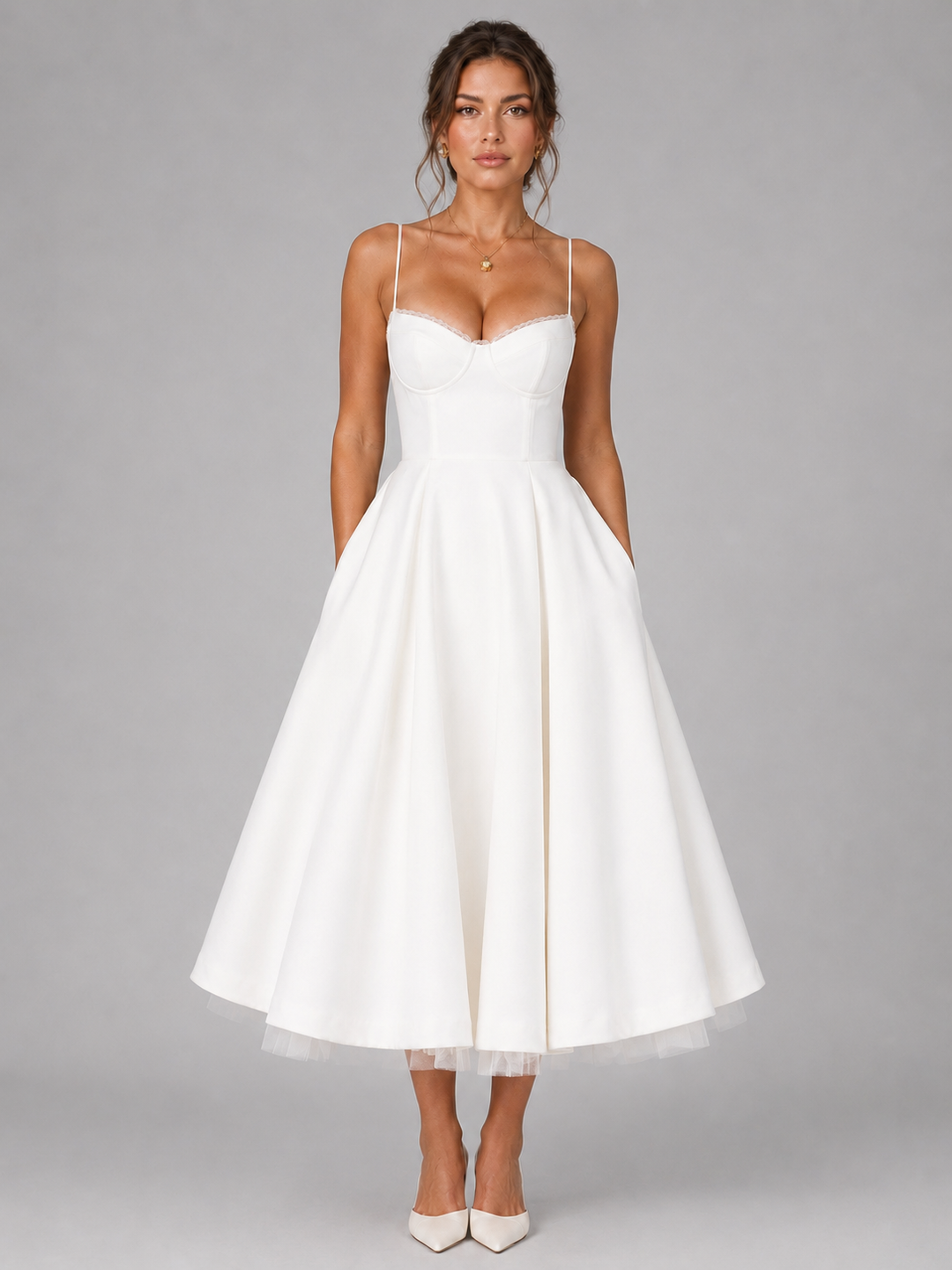 Women’s Corset Midi Dress with Full Skirt