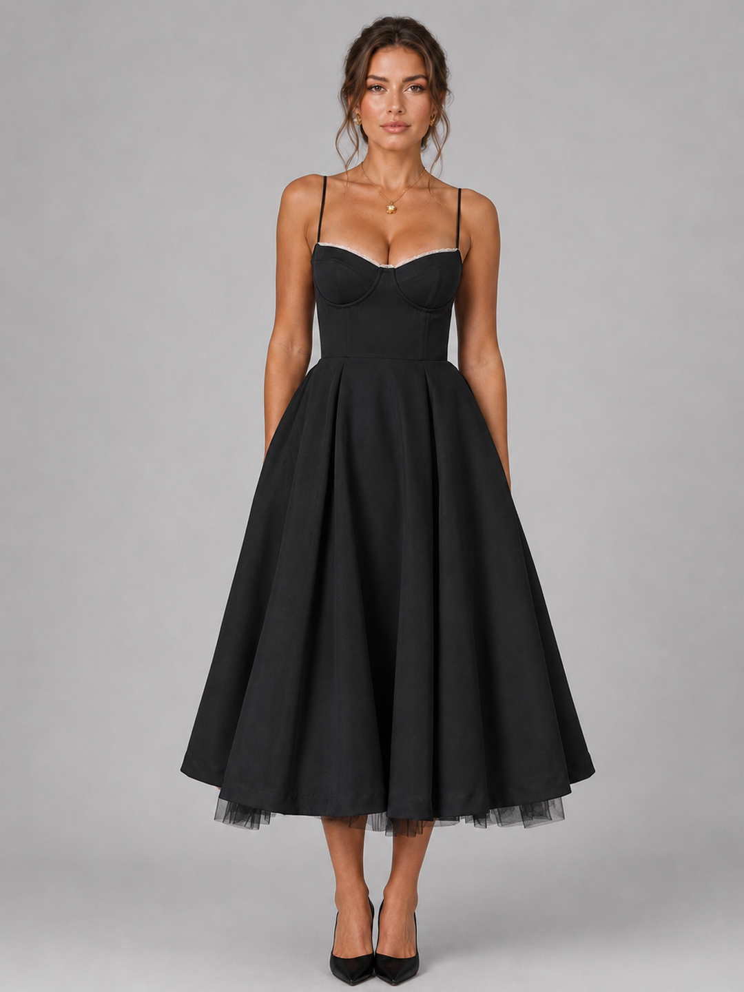 Women’s Corset Midi Dress with Full Skirt
