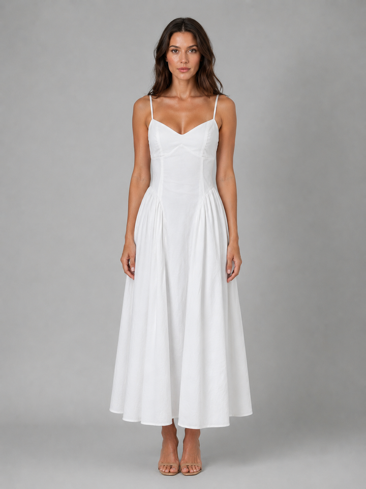 Women’s Corset Midi Dress with Full Skirt