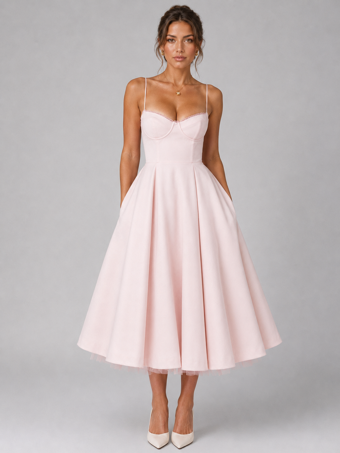 Women’s Corset Midi Dress with Full Skirt