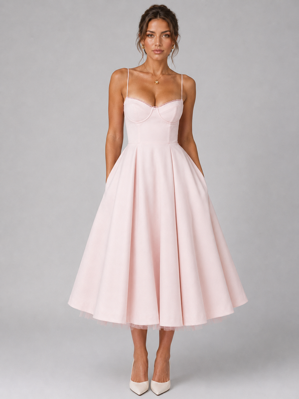 Women’s Corset Midi Dress with Full Skirt