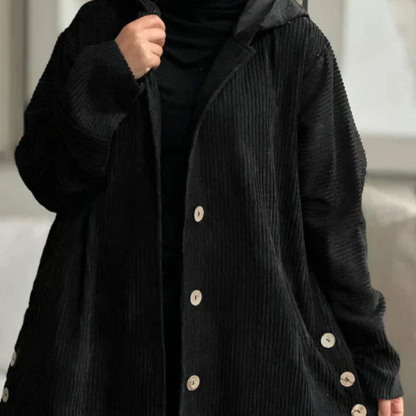 Women's Cosy Hooded Coat with Ribbed Texture for Winter