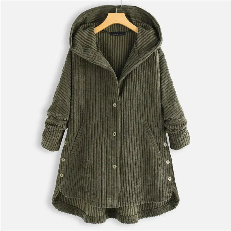 Women's Cosy Hooded Coat with Ribbed Texture for Winter