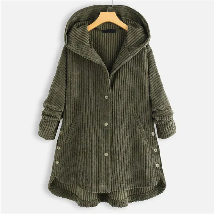 Women's Cosy Hooded Coat with Ribbed Texture for Winter
