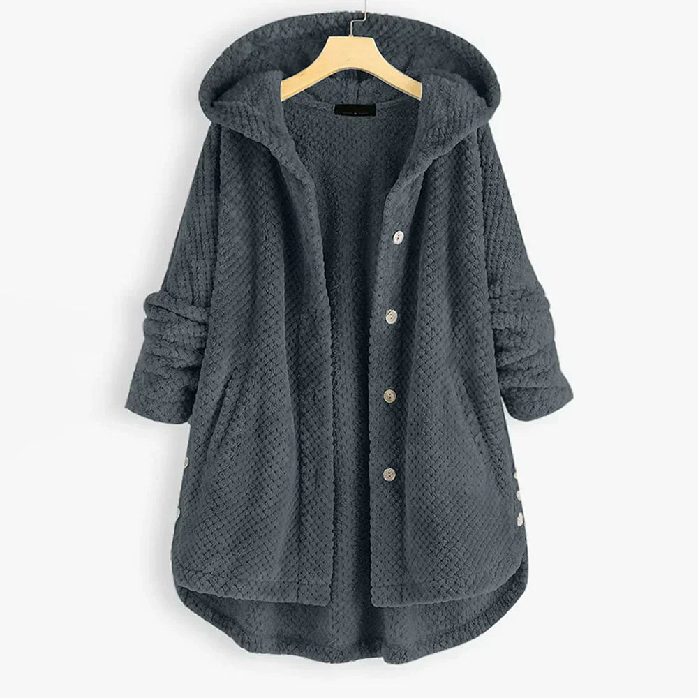 Women's Cosy Hooded Coat with Ribbed Texture for Winter