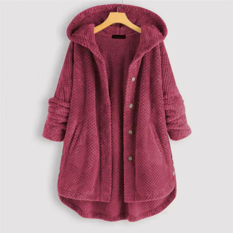 Women's Cosy Hooded Coat with Ribbed Texture for Winter