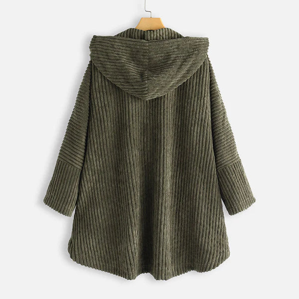 Women's Cosy Hooded Coat with Ribbed Texture for Winter
