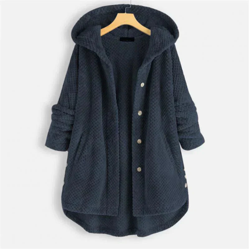 Women's Cosy Hooded Coat with Ribbed Texture for Winter