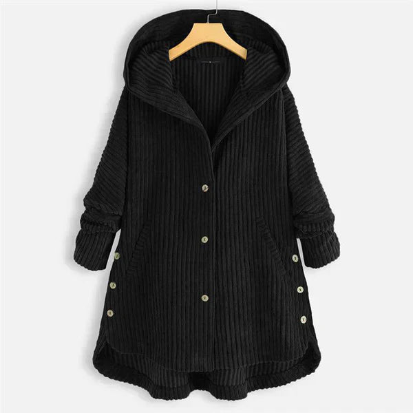 Women's Cosy Hooded Coat with Ribbed Texture for Winter