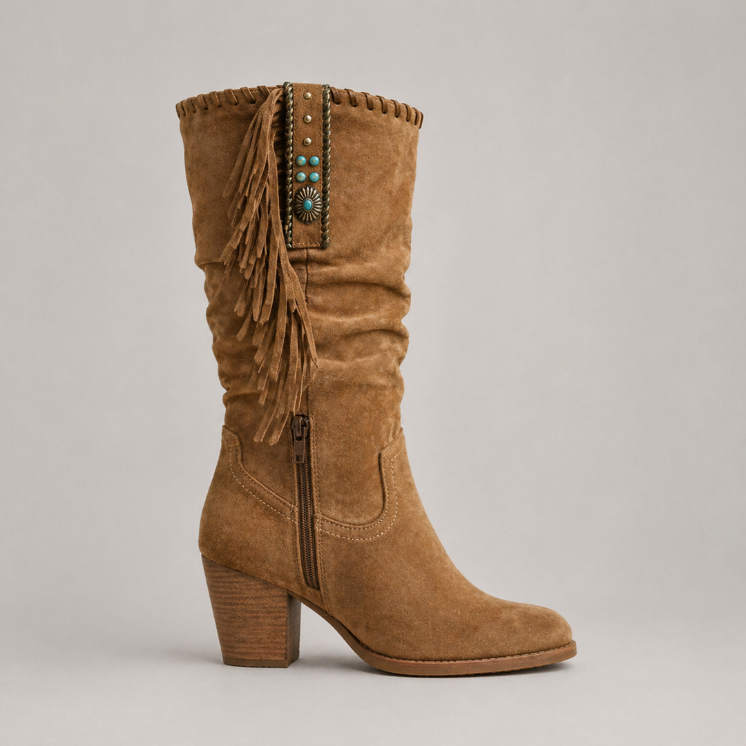 Women’s Cowboy Fringe Boots with Side Zip